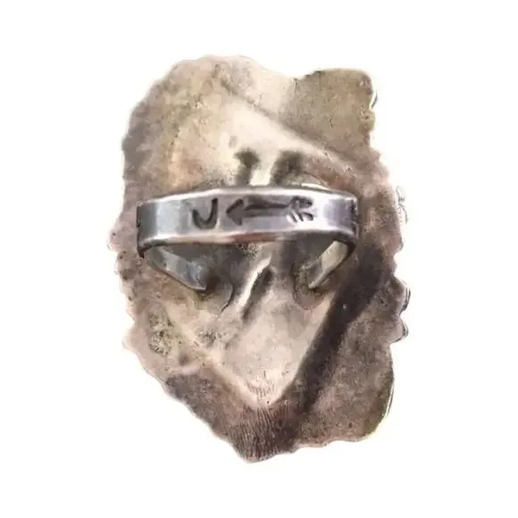 Antique Navajo Ring Green Turquoise Sterling Silver Native Indian Signed Sz10.5 - Picture 8 of 12